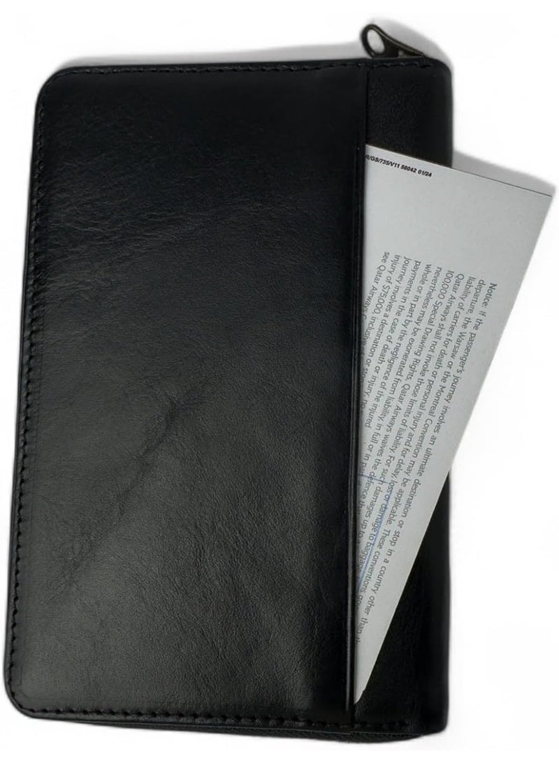 Emery Leather Travel Wallet Organizer, Zip-Around Passport Holder with Card Slots, Cash Storage & Secure Travel Document Case (Black) - Image 3